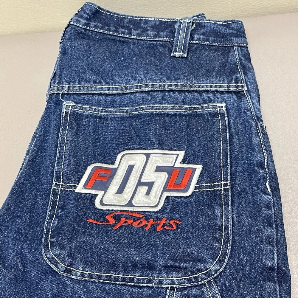 VTG Fubu Carpenter Shorts Men‎ 32 Blue Baggy Denim Embroidered Wide Leg Y2K Rap